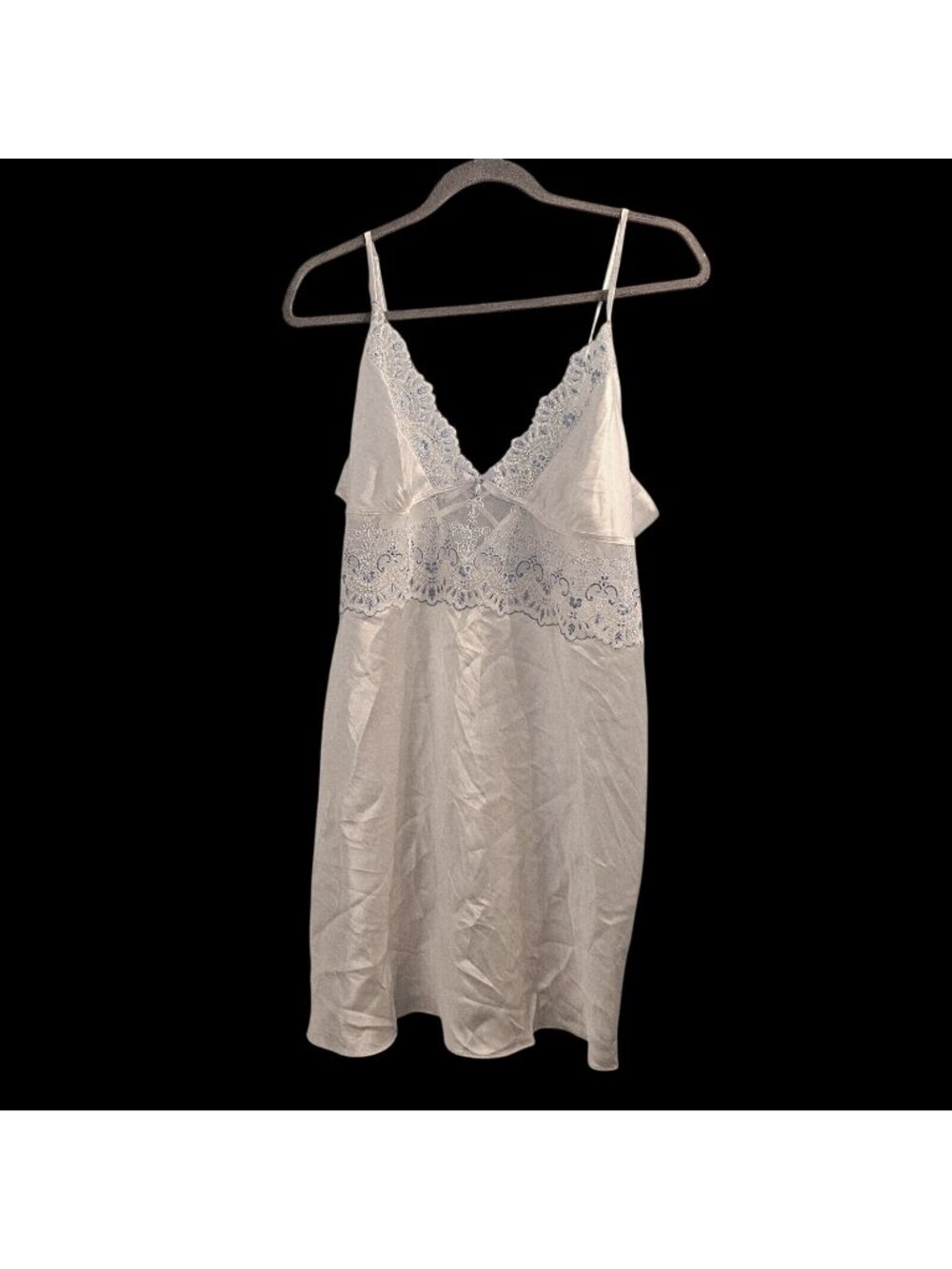 Linea Donatella Ivory Satin & Blue Lace Short Chemise Nightgown Womens XL